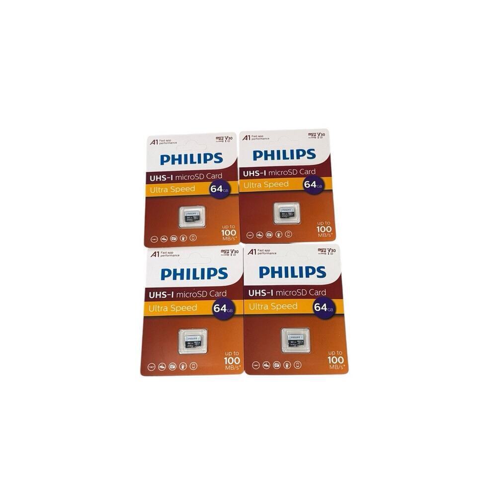 New Lot of 4 Philips UHS-I microSD Card Ultra Speed 64gb Free Ship